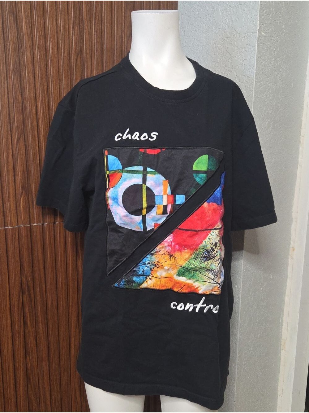 Black 'Chaos Control' Men's Graphic T-Shirt Large Sz [1970]